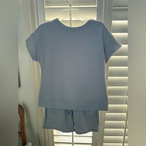 Light Blue/Steel Textured Short Sleeve Top and Shorts Set; unbranded